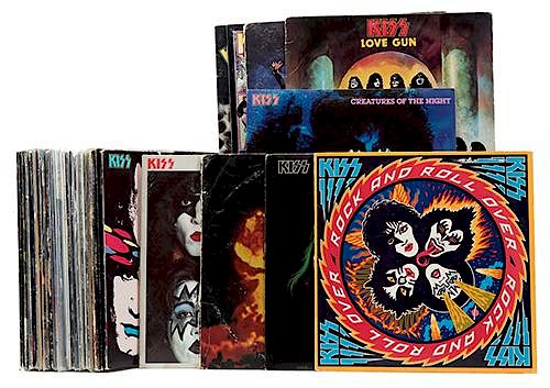 COLLECTION OF 38 KISS LPS AND 45S, PLUS