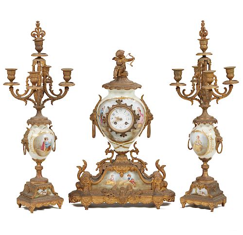 3 PIECE VICTORIAN CLOCK GARNITUREThree 3869a0