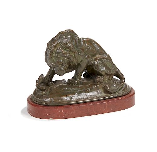 BRONZE FIGURAL GROUP OF LION FIGHTING