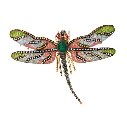 PLIQUE-A-JOUR DRAGON FLY BROOCHPlique-a-jour