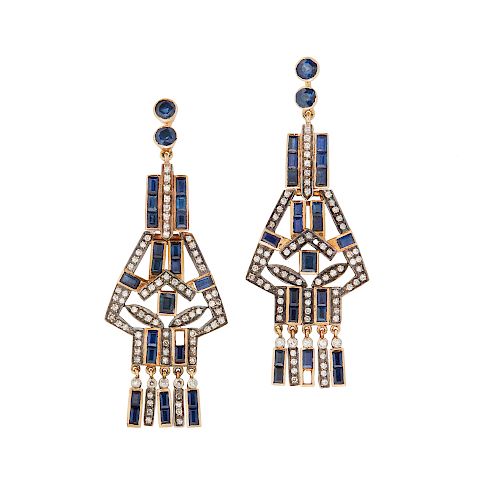 18K SAPPHIRE AND DIAMOND EARRINGS18k 3869ff