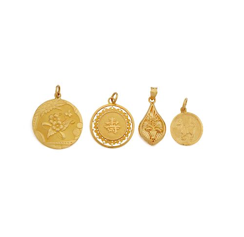 FOUR 24K YELLOW GOLD PENDANTS  386a10