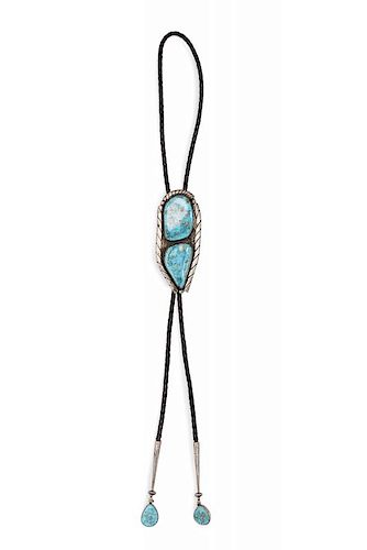 NAVAJO TURQUOISE AND SILVER BOLO