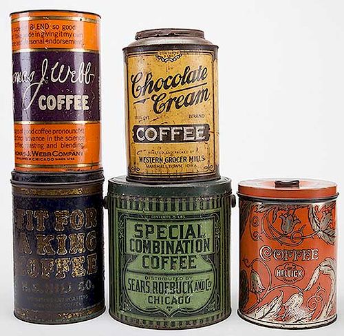 FIVE COFFEE TINSFive Coffee Tins  386e93