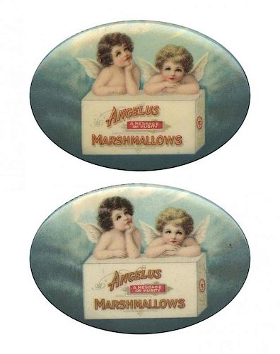 TWO ANGELUS MARSHMALLOW OVAL CELLULOID 386e9f