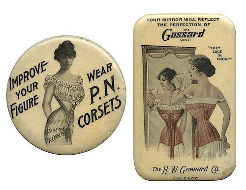 TWO CORSET CELLULOID POCKET MIRRORSTwo