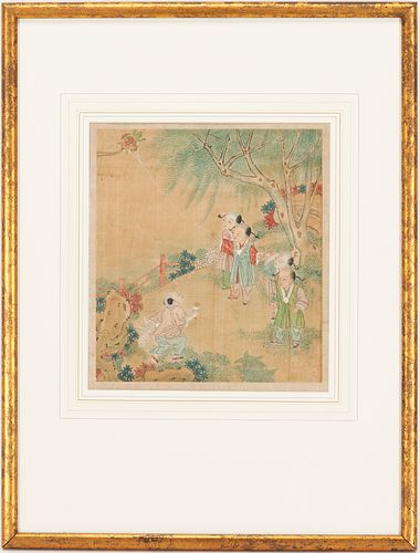CHINESE SILK PAINTING, BOYS FLYING