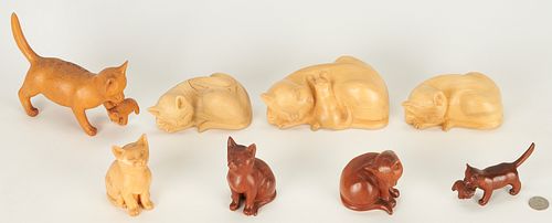 8 BRASSTOWN NC WOOD CARVINGS OF CATS