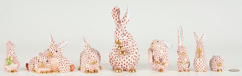 8 HEREND PORCELAIN BUNNIES RED 386fce