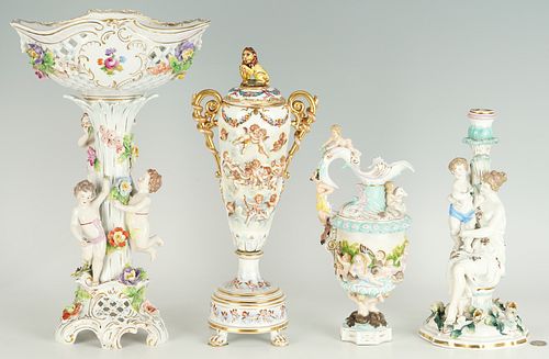 4 EUROPEAN PORCELAIN ITEMS: COMPOTE,