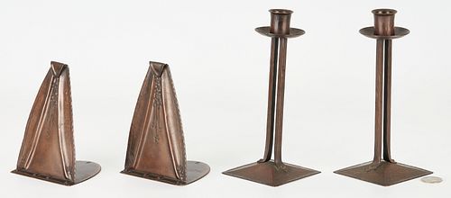 PAIR ROYCROFT COPPER CANDLESTICKS