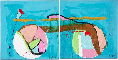 PAIR OF HAROLD KRAUS ABSTRACT PAINTINGS  387053