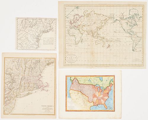 4 EARLY AMERICAN MAPS: OVERTON, THIERRY,