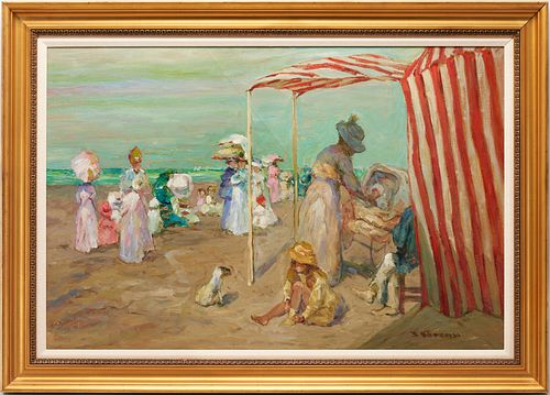 JACQUES DEVEAU BEACH SCENE PAINTINGJacques 3870dd