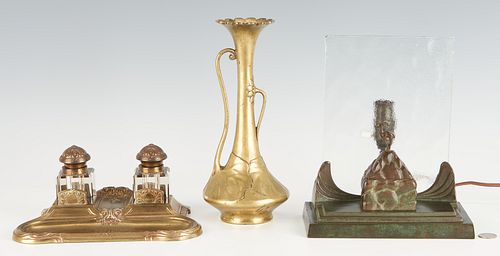 ART DECO BRONZE LAMP & INKWELLS