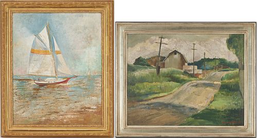 2 AMERICAN SCHOOL OIL LANDSCAPE