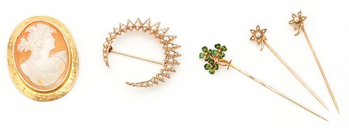 5 LADIES GOLD BROOCH STICK PIN 3872f8