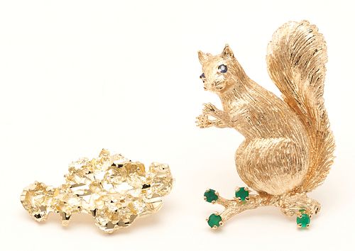 14K SQUIRREL BROOCH & GOLD NUGGET