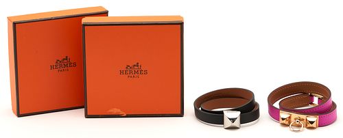 2 HERMES LEATHER DOUBLE TOUR BRACELETS  387304