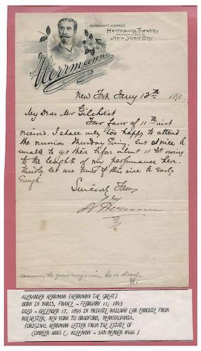 HERRMANN, ALEXANDER. AUTOGRAPH LETTER