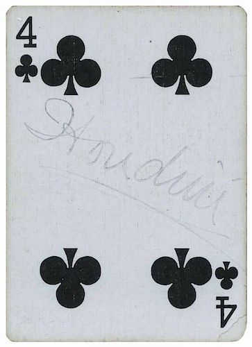 HOUDINI, HARRY. PLAYING CARD AUTOGRAPHED