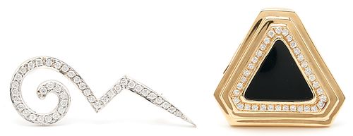 2 LADIES 14K GOLD & DIAMOND PINS1st