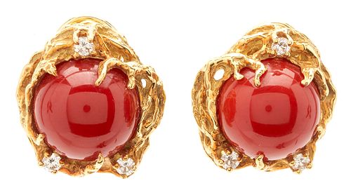 18K CORAL DIAMOND EARRINGSLadies 38741e