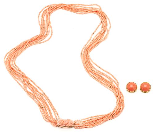 LADIES CARVED CORAL GOLD NECKLACE 38742b