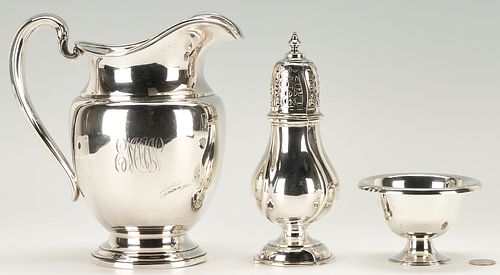 3 PCS STERLING SILVER HOLLOWWARE: PITCHER,