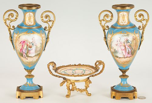 3 BRONZE MOUNTED FRENCH PORCELAIN