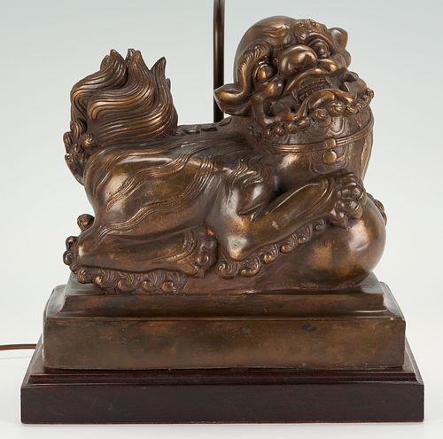 FIGURAL BRONZE FOO DOG SCULPTURE, MOUNTED