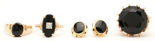 3 14K GOLD & BLACK ONYX RINGS PLUS