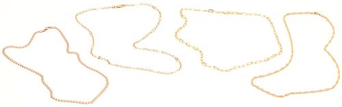 GROUP OF 4 YELLOW GOLD NECKLACES,