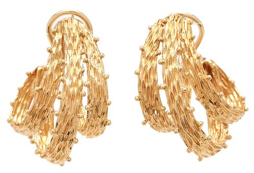 18K TRIPLE HOOP DESIGNER EARRINGSLadies