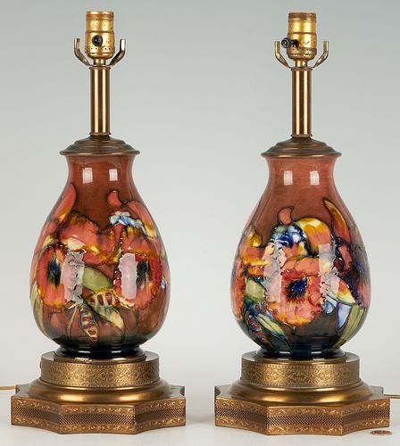 PAIR MOORCROFT FLAMBE ORCHID VASE