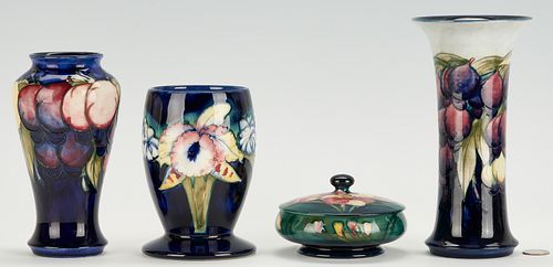 4 PCS MOORCROFT ART POTTERY, INCL.