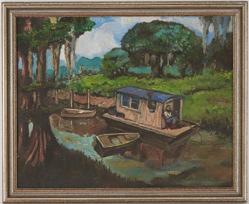 SOUTHERN SCHOOL O/B PAINTING, MAN FISHING