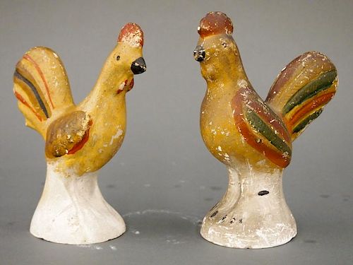 2 CHALKWARE ROOSTERSTwo late 19th 384e3b