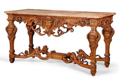 A LOUIS XIV STYLE CARVED OAK SIDE