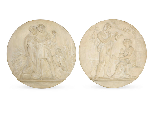 PAIR MOLDED PLASTER RELIEF PLAQUES,