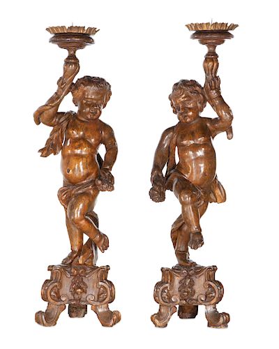 PAIR ITALIAN BAROQUE WALNUT PUTTI 384f03