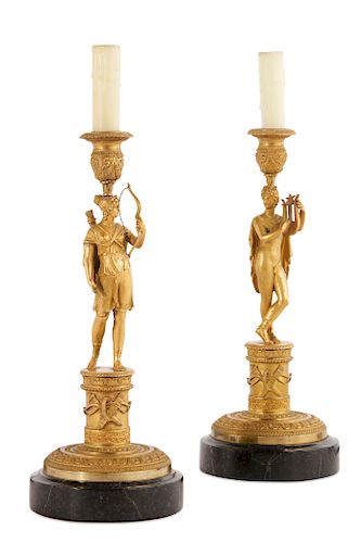 PAIR OF EMPIRE BRONZE FIGURAL CANDLESTICK