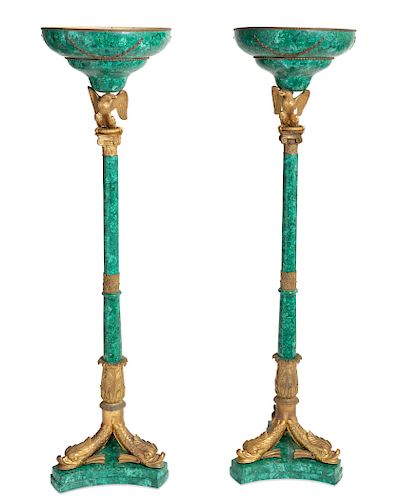 PAIR OF EMPIRE STYLE MALACHITE