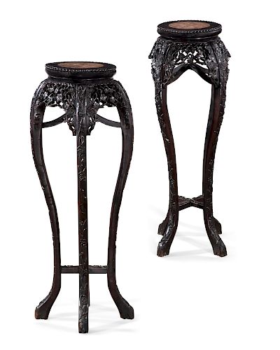 A PAIR OF CHINESE CARVED HARDWOOD
