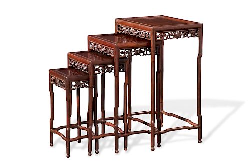 A SET OF CHINESE CARVED HARDWOOD