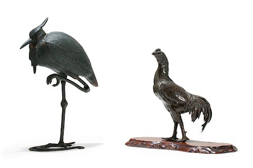 TWO JAPANESE PATINATED METAL MODELS