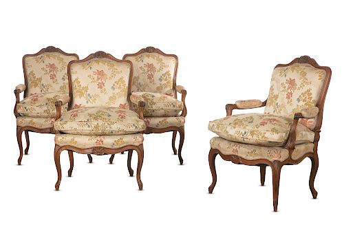 A SET OF FOUR LOUIS XV STYLE BEECHWOOD