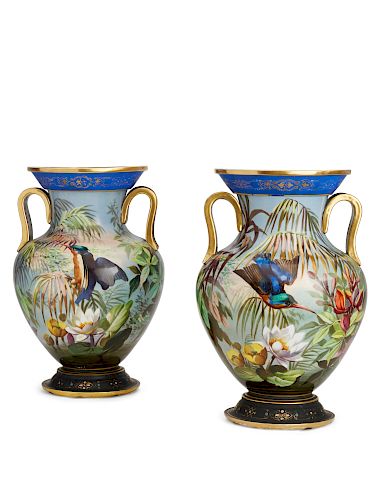 A PAIR OF FRENCH PORCELAIN TWO HANDLED 3850b5