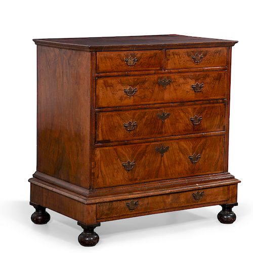 A WILLIAM AND MARY WALNUT CHEST ON CHEST,