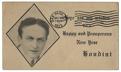 HOUDINI NEW YEAR GREETING POSTCARD.Houdini,